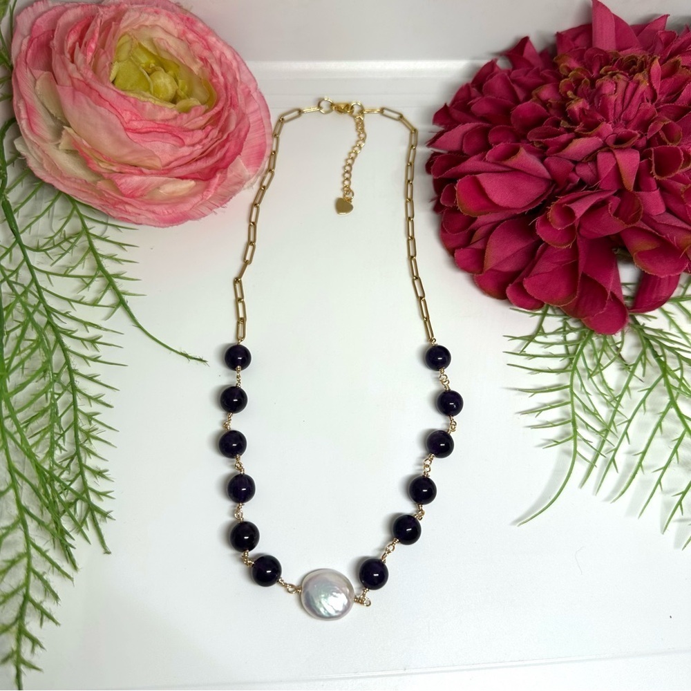 NEW⚜️Deep Amethyst & Baroque Pearl Handmade Necklace - Picture 3 of 5